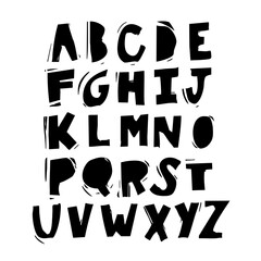 Rough hand drawn alphabet lettering set with expressive uneven characters