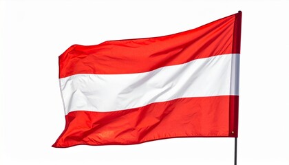 Obraz premium Austrian flag with horizontal red-white-red bands waving on a flagpole against white background, symbolizing enduring heritage.