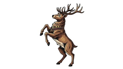 Naklejka premium Majestic stag with crown standing proudly on hind legs