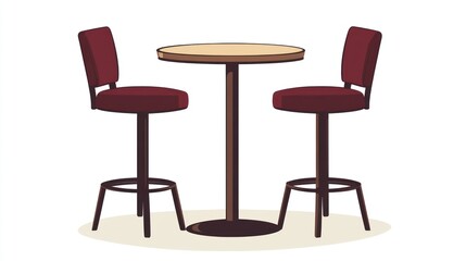 Cartoon bar table and chairs; simple illustration; interior design; background; for digital display or print; use in interior scene design, educational material