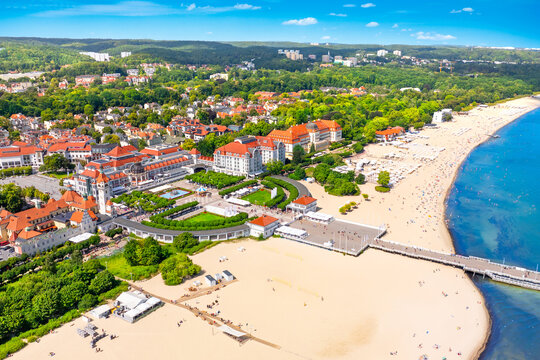 Sunny landscape of the resort town of Sopot and Molo - pier on the Baltic Sea. Poland
