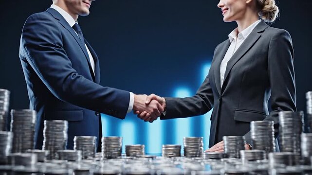 Business Deal Success - Handshake and Financial Growth in the Modern Market.