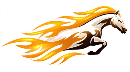 Naklejka premium Legendary Hinoeuma Fire Horse in Full Gallop Emitting Red Glowing Flames on Pure White Background