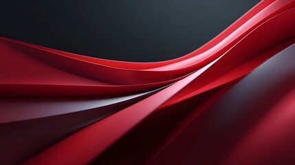 An elegant abstract composition featuring smooth flowing red ribbons or fabric with lustrous highlights and deep shadows creating a sense of dynamic motion against a dark sophisticated background