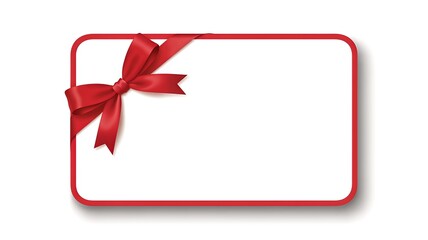 Gift tag with red ribbon on white background for festive occasions