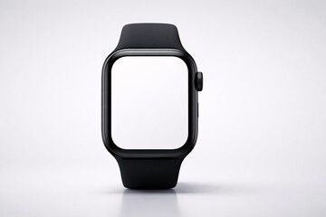 Modern Smartwatch Screen Mockup with Black Strap on Minimalistic Background