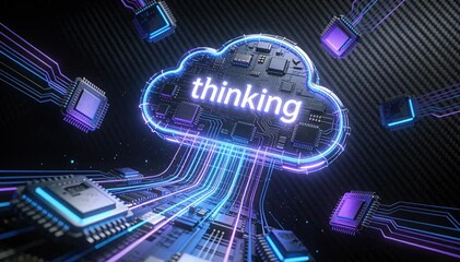 Digital cloud computing thinking process, technology circuits, data flow, artificial intelligence connection. - Powered by Adobe