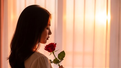 Woman pageant silhouette holding red rose pageant