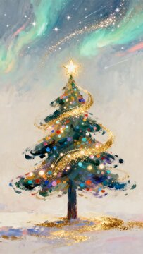 Festive Merry Christmas Greeting with Stylized Tree