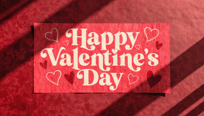 Happy Valentine Day greeting card with hearts and shadows creating romantic atmosphere