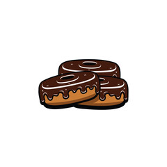 three donuts with melted chocolate vector illustration