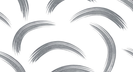 Modern minimalist seamless pattern of abstract gray curved brush strokes on a clean white background, creating a dynamic texture.
