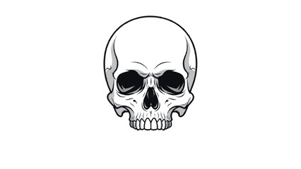 Fototapeta premium A detailed and striking illustration of a human skull, rendered in black and white with intricate shading and sharp lines, conveying a sense of mortality and gothic aesthetics