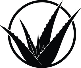 Silhouette Aloe Vera plant succulent medicinal herb in a circular frame Vector Illustration