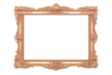 Ornate gold picture frame with baroque carving and vintage details, antique wooden border for artwork decoration, transparent background