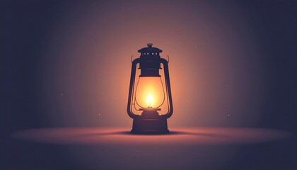 A lantern with a warm glow sits on a surface against a dark background during Ramadan.