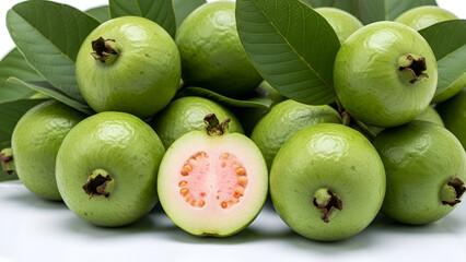 Obraz premium Fresh Green Guava Variety with Pink slice