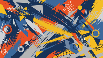 Urban mural vector artwork featuring expressive brush-like strokes, geometric accents, and rhythmic patterns on stylized wall background, graffiti-inspired flat design for modern creatives