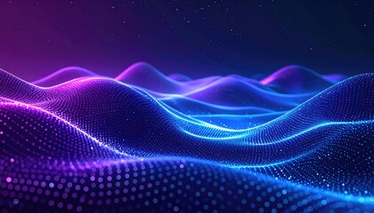 Wavy digital landscape of vibrant blue and purple dots under a star-speckled sky, creating a futuristic atmosphere