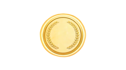 Gold medal with laurel wreath isolated on a transparent background trophy shiny