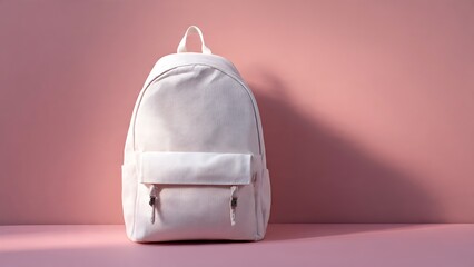Minimalistic White Backpack on Pink Background with Soft Lighting