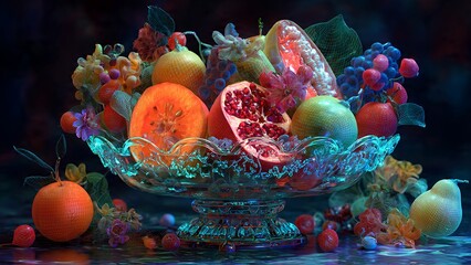 Vibrant Bowl of Fresh and Colorful Fruits on a Decorative Stand
