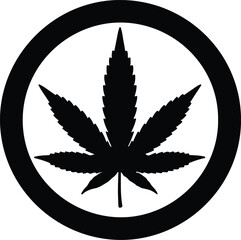 Silhouette of marijuana leaf inside circle vector illustration