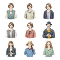 Diverse Portraits of Women and a Man in Various Outfits and Styles.