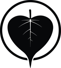 Silhouette sacred Bodhi tree leaf with detailed veins inside a circle Vector Illustration