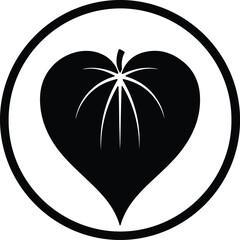 Silhouette Simple Heart Shaped Leaf Icon with Detailed Veins Circle Badge Vector Illustration