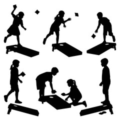 Silhouettes of Children Playing Cornhole - A Fun Outdoor Game.