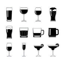 Collection of Various Drinkware Silhouettes for Different Beverages.
