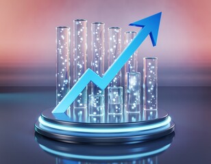 Modern Glowing Bar Chart with Arrow Indicates Upward Trend Business