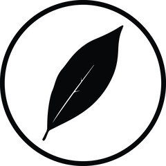 Silhouette sleek modern nature leaf icon inside a bold black circular frame Vector Illustration