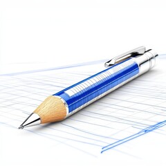 Naklejka premium Blue and Silver Mechanical Pencil on Grid Paper Detailed Still Life