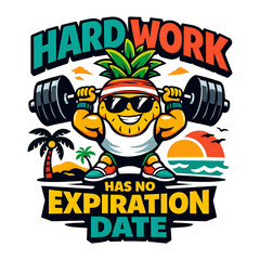 Hard Work Pineapple Fitness Mascot Cartoon Gym Motivation Illustration
