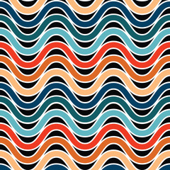 Abstract seamless pattern with flowing wavy lines in bold retro colors. Ideal for textiles, wallpapers, wrapping paper, branding, and modern graphic design