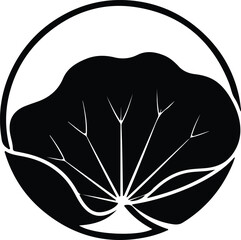 Silhouette stylized lotus leaf plant in a round frame icon Vector Illustration