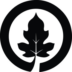 Silhouette stylized natural leaf inside a round circle frame Vector Illustration