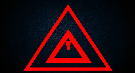 Red triangle warning cybersecurity threat landscape alert symbol glowing on textured background