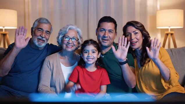 Multi Generational Family Video Chatting With Relatives at Home Together