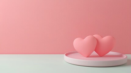 Stylish valentine heart props minimalist composition pink background gigapixel quality modern aesthetics