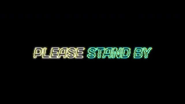 ress Stand By Glitch Animation for Broadcast. Retro TV Distortion Text with Electric Sparks on Dark Background