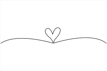 Heart and love sign continuous one line art drawing. Heart romantic symbol in simple linear style vector illustration
