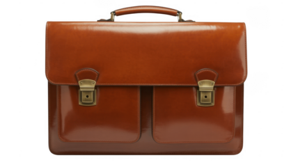 Brown leather briefcase with gold clasps brown briefcase isolated on a transparent background