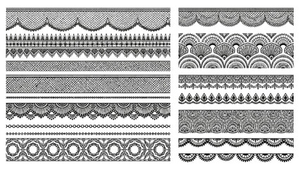 Collection of ornate black and white lace borders and decorative patterns for design projects