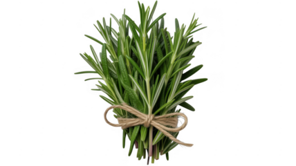 Bunch of Fresh Rosemary Tied with Twine herbs green isolated on a transparent background