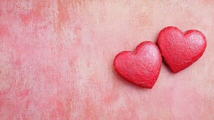 Fototapeta premium Creative valentine background with red heart shapes on soft pink canvas abstract art romantic vibe