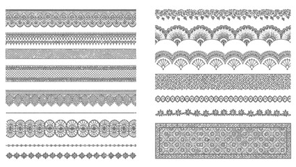 A collection of ornate black and white lace borders and decorative patterns for design projects