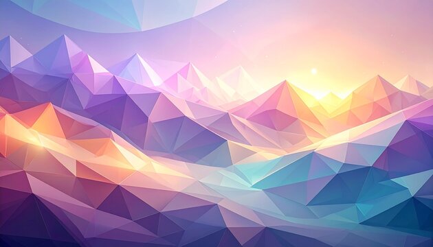 Abstract geometric mountain range with vibrant pastel colors and soft light. - Powered by Adobe